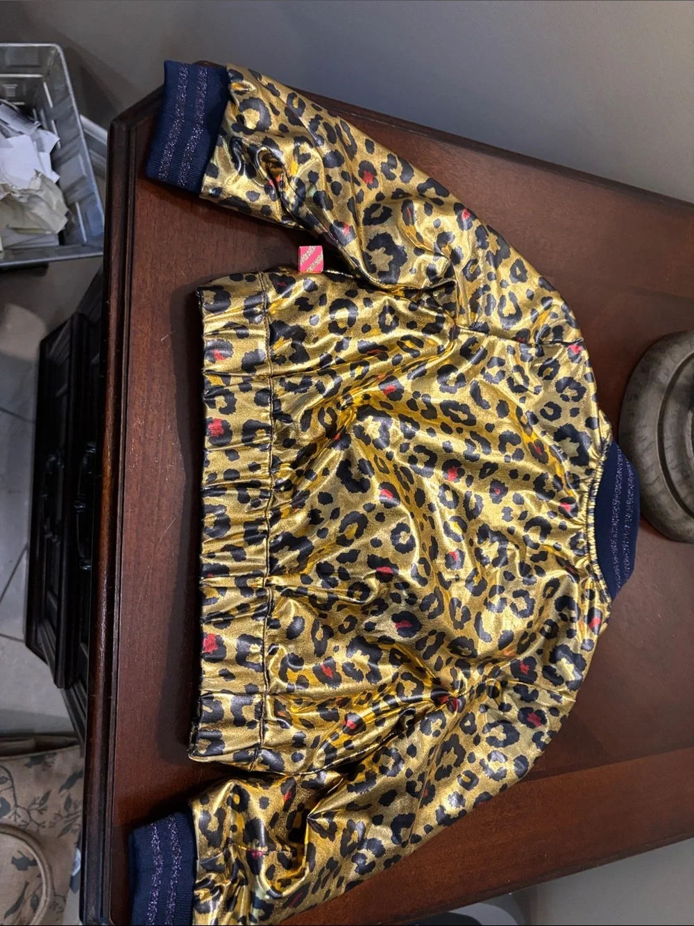 Billieblush Metallic Gold Leopard Print Bomber with Coral Lining/ NEW WT